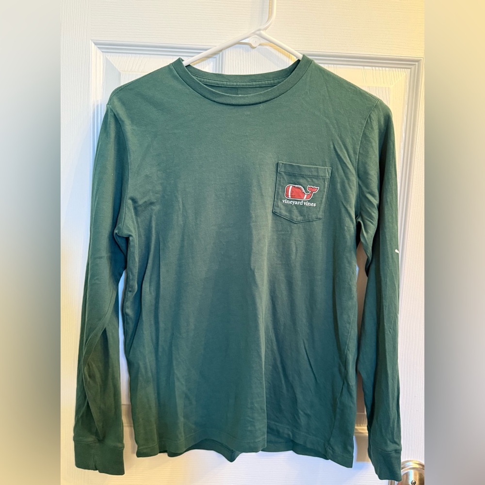 Vineyard Vines Green Long Sleeve Tee with Football Logo